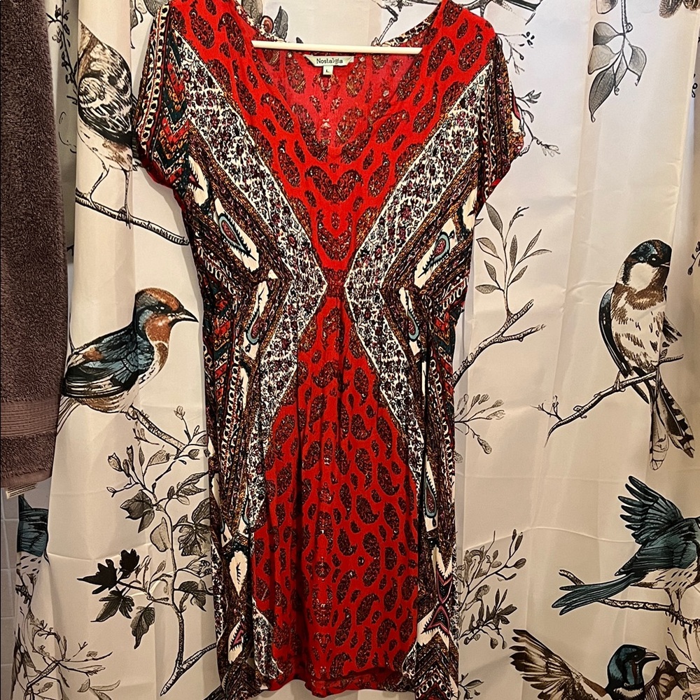 Nostalgia Red and Black Geometric Dress to the knee